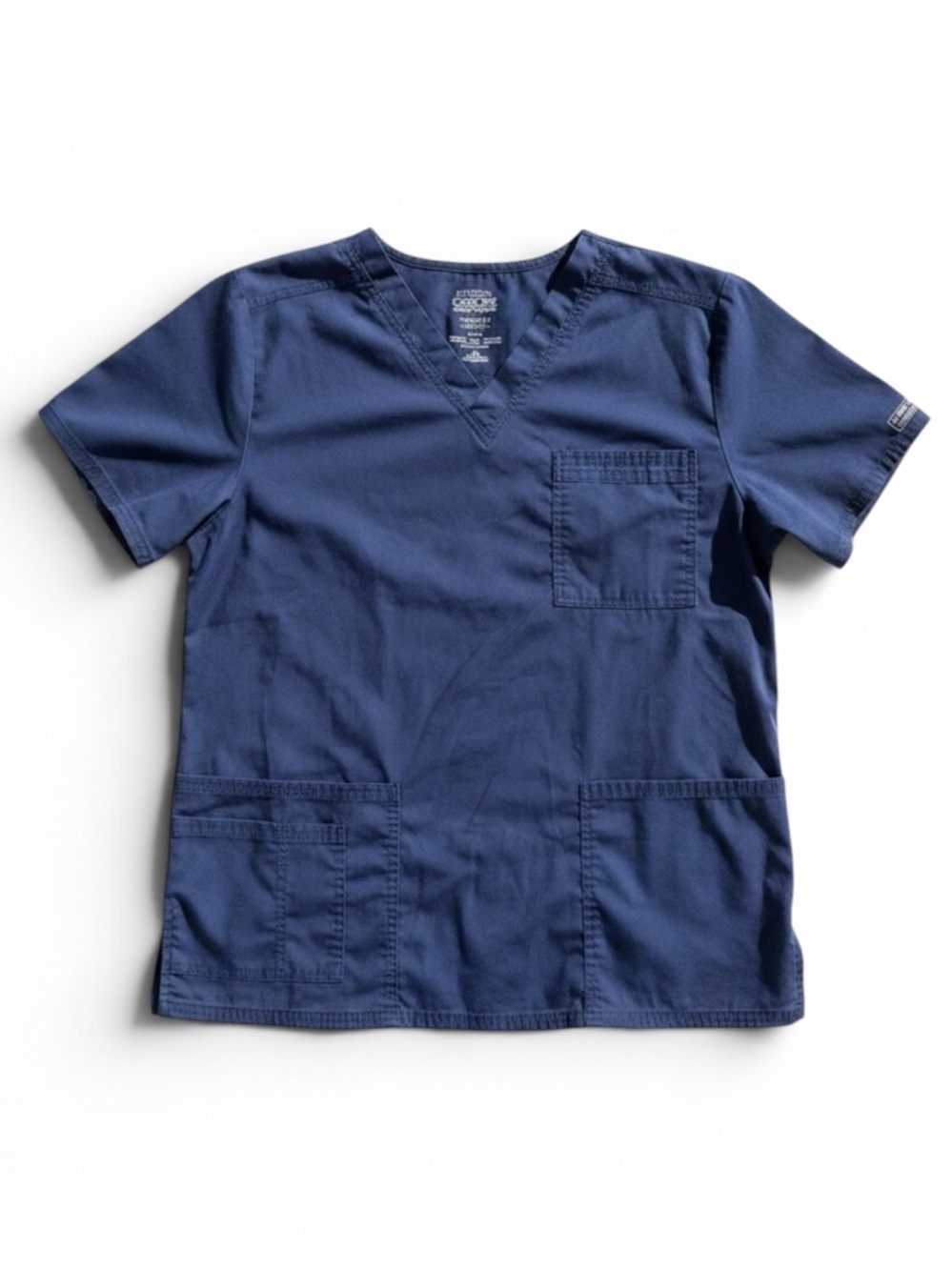 Cherokee Workwear Core Stretch Scrub Top Nurse Navy V-Neck Pockets Size Small